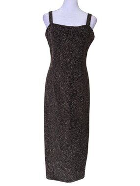 Gold Midi Column Dress with Straps